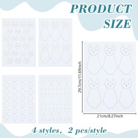 FREEBLOSS Pack of 8 Water-soluble Embroidery Fleece with Cat Motif, Size A4 Sewing Fleece, Washable Embroidery Transfer Pattern, Sashiko Template, Glue Stick, Washable Embroidery Fleece