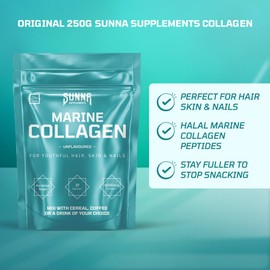 SUNNA SUPPLEMENTS SUNNA SUPPLEMENTS Marine Collagen Powder - Pure Hydrolysed Fish Peptides (Type 1 Collagen) - High Strength for Skin, Hair, Nails, and Joints - Non-GMO & Gluten Free | Unflavoured