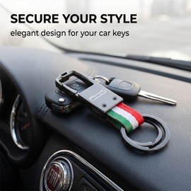 Italy Keyring with Fiat Logos, Accessories for Fiat 500C Accessories, Accessories Classic Replica Design (500C, A)