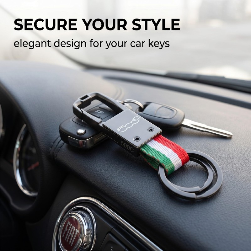 Italy Keyring with Fiat Logos, Accessories for Fiat 500C Accessories,