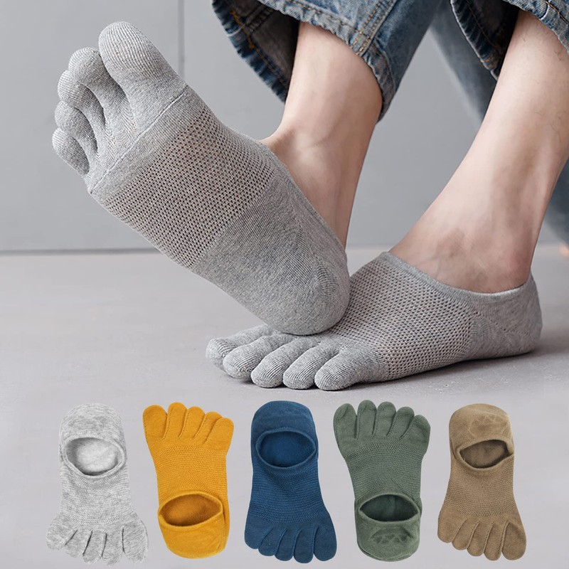 Yazon Men's 5 Toe Socks, Summer Ankle Socks, Cotton Mesh,
