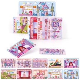 Fake Credit Cards for Kids, Princess Play Credit Cards Pretend Debit Credit Cards for Girls,Driver's License, Membership Play Cards, Fake Toy Cards 10pcs