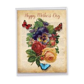 The Best Card Company - Jumbo Flower Mothers Day Card (8.5 x 11 Inch) - Womens Floral Greeting Card for Mom - Fluttering Words J6477IMDG