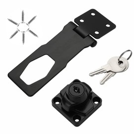 YFFSFDC Drawer Lock Key Door Lock Hardware Security Door Auxiliary Lock Padlock Bolt Lock Gate Aftermarket Latch Lock Screw Down Door Cabinet Cupboard 4" (Black)