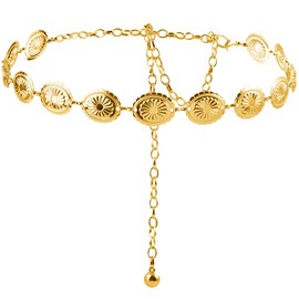 Ehuixinsheng Western Metal Concho Belt,Adjustable Gold Hollow Out Daisy Chain Belt Boho Waist Chain for Country Concert Outfit Dresses Jeans Cowgirl