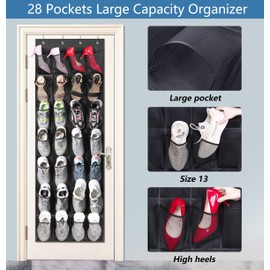 MISSLO 28 Large Pockets Hanging Shoe Organizer Over The Door Shoe Rack for Closet Door Storage Mesh Shoe Holder Hanger for Men, Black