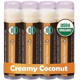 Bálsamo labial orgánico USDA de Earth's Daughter, paquete de 4 – sabor cremoso de coco, cera de abejas, aceite de coco, vitamina E – mejor barra de re