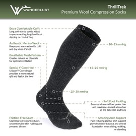 Wanderlust Knee-High Merino Wool Compression Socks For Men and Women Charcoal, Medium