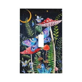 Gothic Moth Mushroom 1-Gang Outlet Light Switch Cover Decorative Single Toggle Face Wall Plate Starry Moon Floral Night Butterfly Boho Aesthetic Art Botanical Electrical Receptacle Cover Midway Size