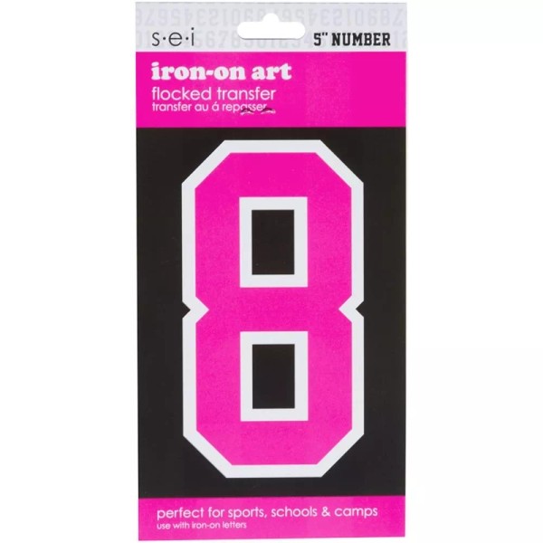 sei 5 Inch Pink Number Transfer Iron-On 8, New