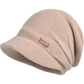XYIYI Khaki Women Sluchy Knit Beanie Hat Winter Soft Warm Visor Cap Thick Skull Cap