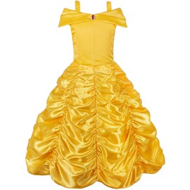 JerrisApparel Princess Belle Off Shoulder Layered Costume Dress for Little Girl (3-4 Years, Yellow with Accessories)