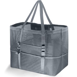 REETEE Beach Bag XXL Family Swimming Bag Large Beach Bag, Mesh Beach Bag Shopper Foldable Travel Bag Beach Tote Bag, Extra Large Swimming Bag Women for Travel, Shopping and Everyday Use, gray