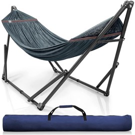 Tranquillo Double Hammock with Stand Included for 2 Persons/Foldable Hammock Stand 600 lbs Capacity Portable Case - Inhouse, Outdoor, Camping, Grey