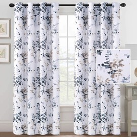 H.VERSAILTEX Blackout Curtains 95 inch Length 2 Panels Set Vintage Classical Floral Printed Drapes for Living Room Thermal Curtains for Bedroom Sound Proof Grommet Curtains, Bluestone and Taupe