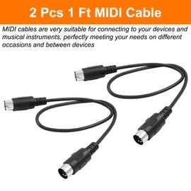 Biaungdo 2 Pcs 1-Feet MIDI Cable, Black Male to Male 5-Pin MIDI Adapter Cable for Musicians, Compatible with Keyboards/External Sound Cards/Synthesizer/Sampler and Other Music Gear