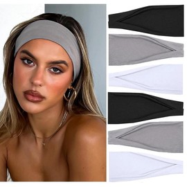 Headbands for Women, 4 inches Wide, Non Slip Women's Hair Bands, Stretchy Sweat Bands, Hair Acceories for Yoga Workout Every Day Basic Fashion, Black, White, Grey - Color: Set 5