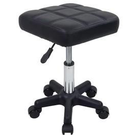 FURWOO Square Swivel Stool with Wheels PU Leather Rolling Stool Height Adjustable for Spa Salon Massage Black