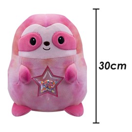 VFM - Sloth Soft Toy Glitter Star Belly Plush Cuddly Fluffy Plushie Stuffed Toy Plush Toy Cute Stuffed Plushie, Gifts for Birthday, Valentine's Day Chirstmas - 30cm Pink