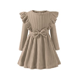 Kionio Toddler Girl Christmas Dress Baby Sweater Dresses Ruffle Ribbed Knit Long Sleeve A-Line Swing Fall Winter