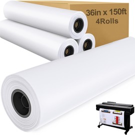Plotter Paper 36" x 150', 2" Core 4.2 mil - 80 g/m² 20lb Bond Tracing Paper Roll for Wide Format Ink Jet Printers | Architectural Blueprints, Engineering Drawings, CAD, Custom-Sized Prints (4 Rolls）