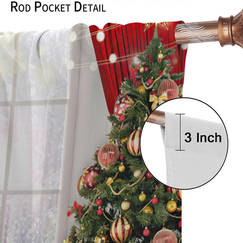 Christmas Window Curtains Winter Xmas Tree Glitter Print Curtains Home