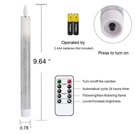 Wondise Flickering Flameless Taper Candles with Remote and Timer, Battery Operated 9 Inch Silver LED Window Candles for Dinning Wedding Christmas Decoration(D0.78 x H9.64 Inch)