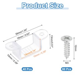 PATIKIL LED Strip Light Clips, 40 Pack Mounting Bracket Fixing Clips Plastic Clamp Holders with Screws for 16-19mm Neon RGB Light Cable Ribbon, Translucent