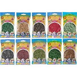 Happy Price Toys - Hama Midi Convulut Ironing Beads - Green 10, Brown 12, Dark Green 28, Violet Red 29, Mulberry 30, Cappuccino 75, Nougat 76, Olive 84, Eucalypt 101, Forest Green 102 (10 Colours