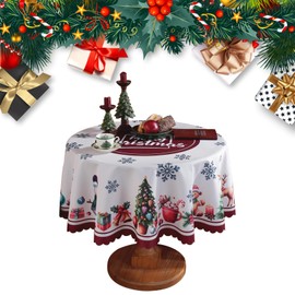 Embhlitfe Christmas Table Cloth Circular Tablecloth Rectangular Party Coffee Table Cloth 150cm Christmas Table Decoration Washable Dining Table Cloth for Holiday Christmas Picnic Party Decor (Round)