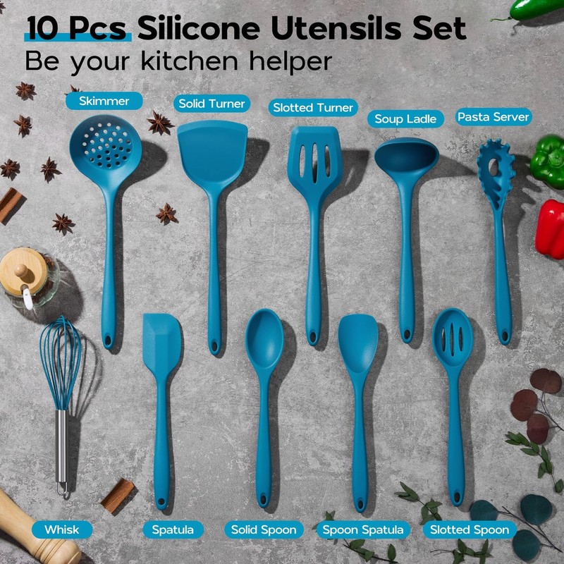Onader Navy Blue Kitchen Utensils Set, Silicone Cooking Utensils Set
