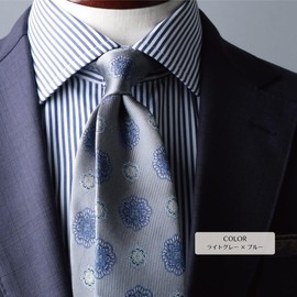 Y & TAILOR Necktie, Made in Kyoto, Tango, Small Pattern, Series, 100% Silk, High Quality, Made in Japan, Brand, Stylish, Business Present, Large Petite 3C High Quality/Light Gray x Blue