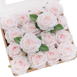 Ling's Moment Artificial Flowers 16pcs Pale Pink Silk Roses with Stems, 3.5" Fake Shabby Blush Vendela Roses Bulk for DIY Wedding Bouquets Centerpieces Party Baby Shower Home Decoration