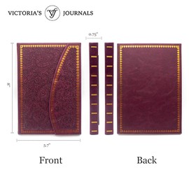 VICTORIA'S JOURNALS Magnet Journal, Carving Vintage Notebook Faux Leather Hard Cover Personal Diary Lined Pages Ribbon Bookmark, 8'' x 5.7'' (Burgundy)