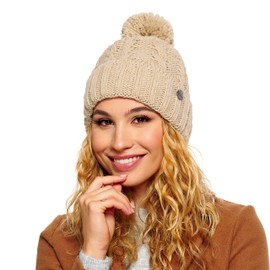 ELIMELI 19005 Women's Winter Hat Warm Knitted Hat with Bobble Slouch Beanie Women's for Winter Bobble Hat Made in EU Choice of Colours, beige