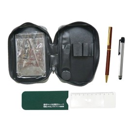 EXPVC-NSR-ALST-403 Metal Touch Stick Silver and Wood Axis Rotating 403 Ballpoint Pen Set with Zipper Type Case Imprint Mat Ruler with Magnifier