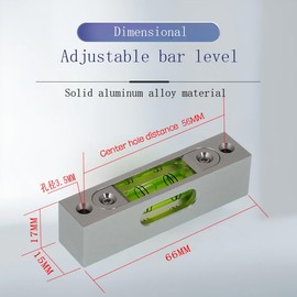 High Precision Aluminum Alloy Metal Adjustable Level Bubble Small Square bar Luminous Magnetic Length 66 Hole Pitch 56MM