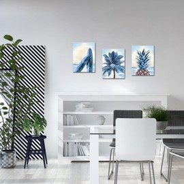 LoveHouse Beach Palm Trees Canvas Wall Art Hawaii Coastal Seascape Artwork Pineapple Surfboard Pictures Prints