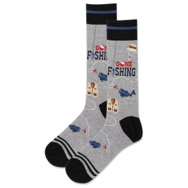 Hot Sox Men's Gone Fishing Socks 1 Pair, Grey Heather, Men's 10-13 Shoe