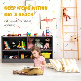 HONEY JOY Kids Toy Storage Organizer, 5-Section Storage Daycare Shelf for Preschool, Children 2-Tier Open Wooden Display Book Shelf Organizer for Classroom, Playroom & Nursery, Kindergarten(Dark Gray)