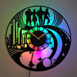 Oz Vinyl Record Wall Clock with Multicolor Backlight, Black