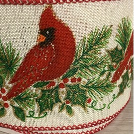 Unbranded Wired Christmas Ribbon Sold BY THE YARD Cardinals Greenery Berries Glitter 2.5”W