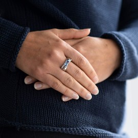 Materia Women's Band Ring 925 Silver Zircon Blue Large Wide Rhodium-Plated in Ring Box #SR-156, Zirconia, Cubic Zirconia