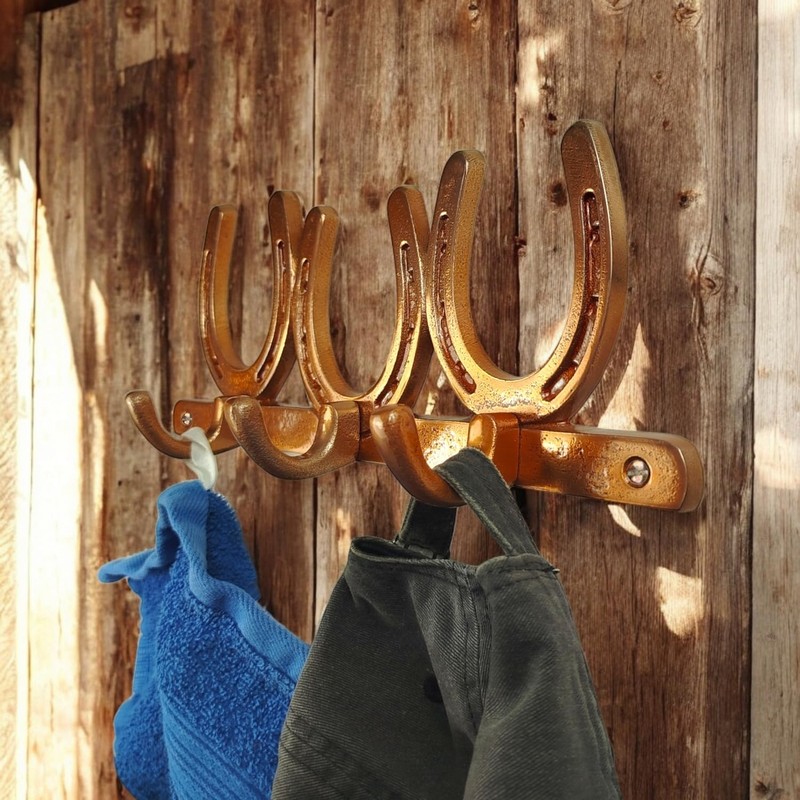 FTWDesign Three Horseshoe Wall Hooks in Bronze Look - Horse