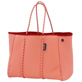 QOGiR Neoprene Multipurpose Beach Bag Tote with Inner Zipper Pocket (Coral, Large)