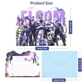 Dekewe 10 PCS Party Invitations Kids Fortnit, Video Game Party Invites with Envelopes