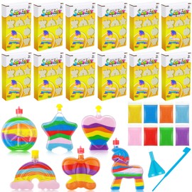 Vertintong 24 Sets Kids Sand Art Activity Kit for Birthday Party Favors Create Your Own Colored Sand Art Includes Sand Bottles with Funnels and Sticks, Bags of Sand for DIY Craft 1960s Party Favors