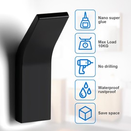 flintronic Pack of 6 Coat Hooks, Black, Matt Coat Hooks, No Drilling, Space Aluminium, Towel Holder, No Drilling, Towel Hooks Can Save Space, Wall Hooks for Bedroom, Bathroom, Kitchen