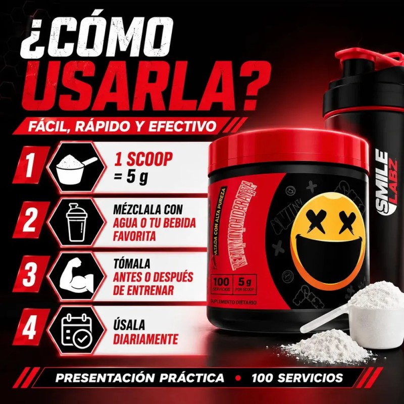 Creatina Monohidratada Smile Labz 500g Sin Sabor Vegano Deportivo