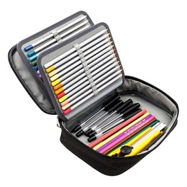 WUISOLQP Large Pencil Case, Black with 72 Slots, Removable Pencil Case, 5 Compartments, Pencil Case, Large Pencil Case, School Pencil Case for Boys Girls Adults Teenagers